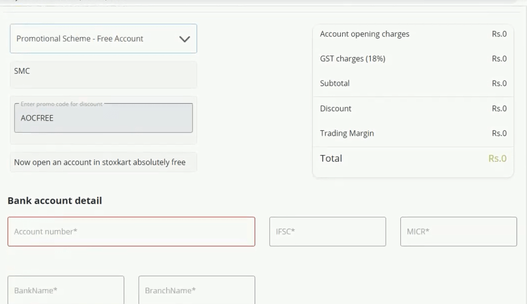stoxkart account opening payment