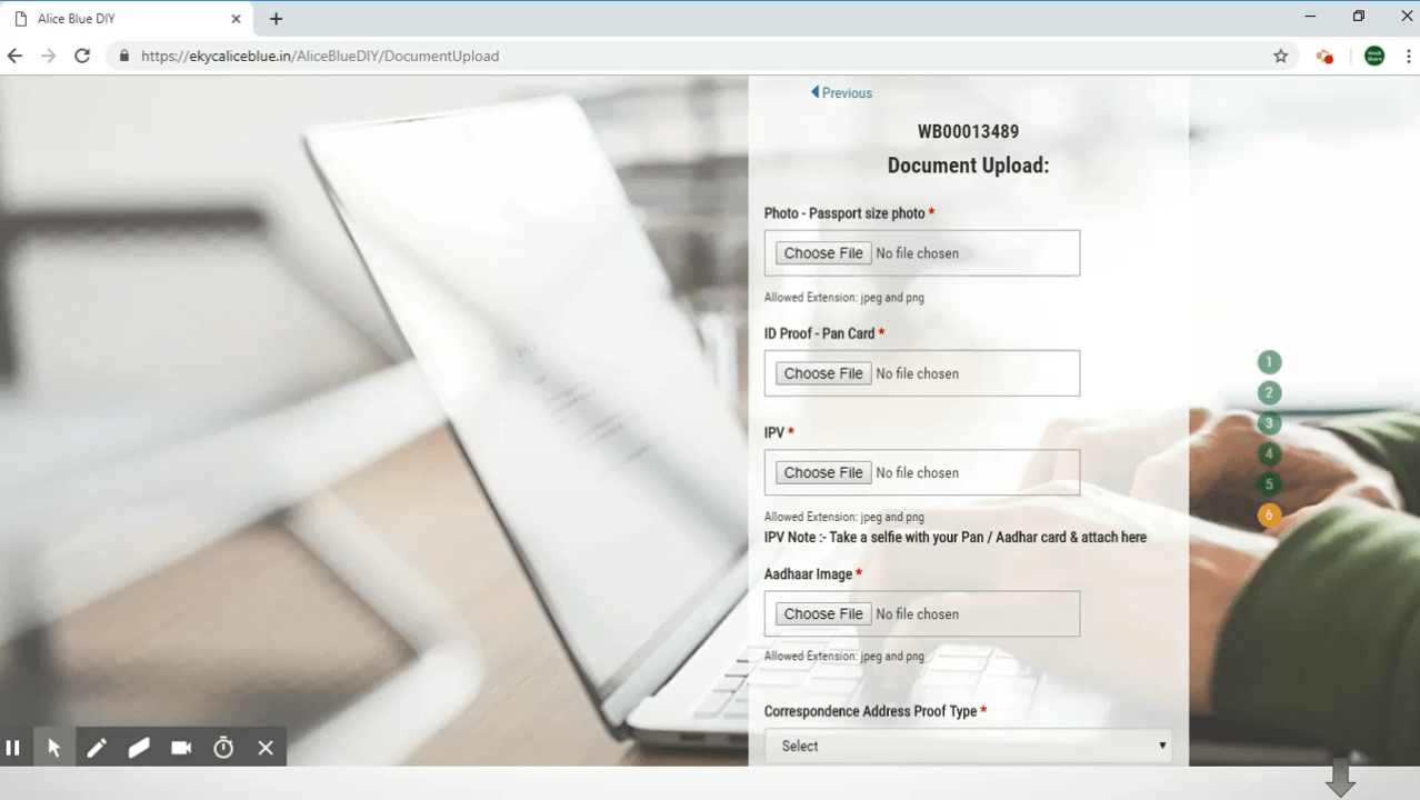 Upload all account opening documents for alice blue